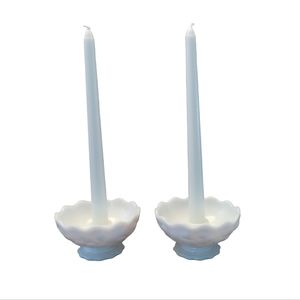 Vintage Fostoria Milk Glass Candleholder Set White Berry Pattern